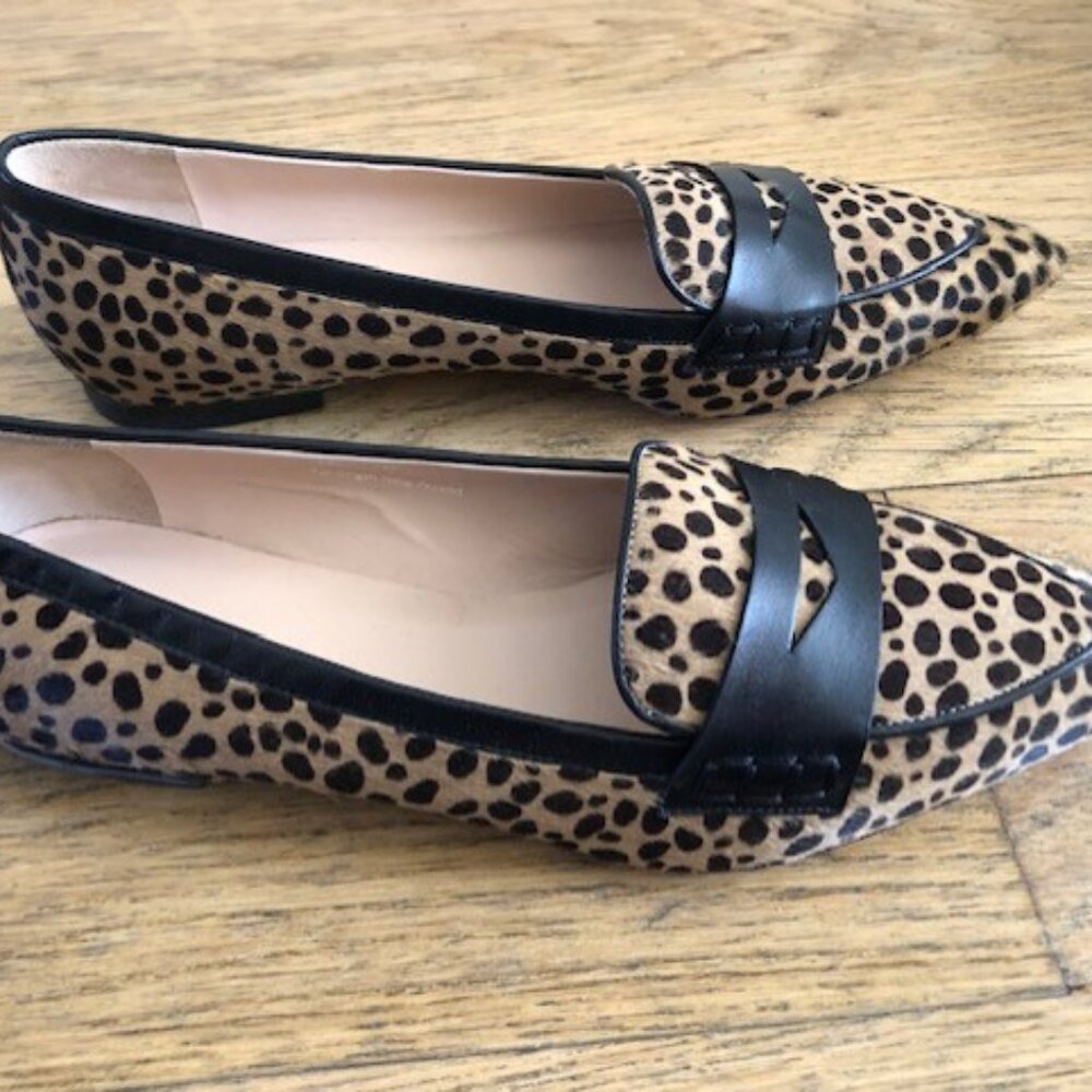 CLUB MONACO FAUX LEOPARD POINTY LOAFERS